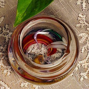 Art Glass Votive Holder Orb Paperweight 2007 Signed Lovely Color Swirls 3" Used